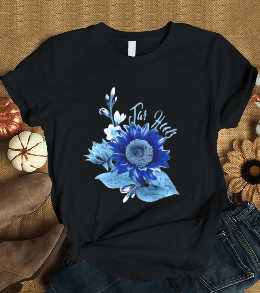 North Carolina Tar Heels Sunflower Floral Football T-Shirt