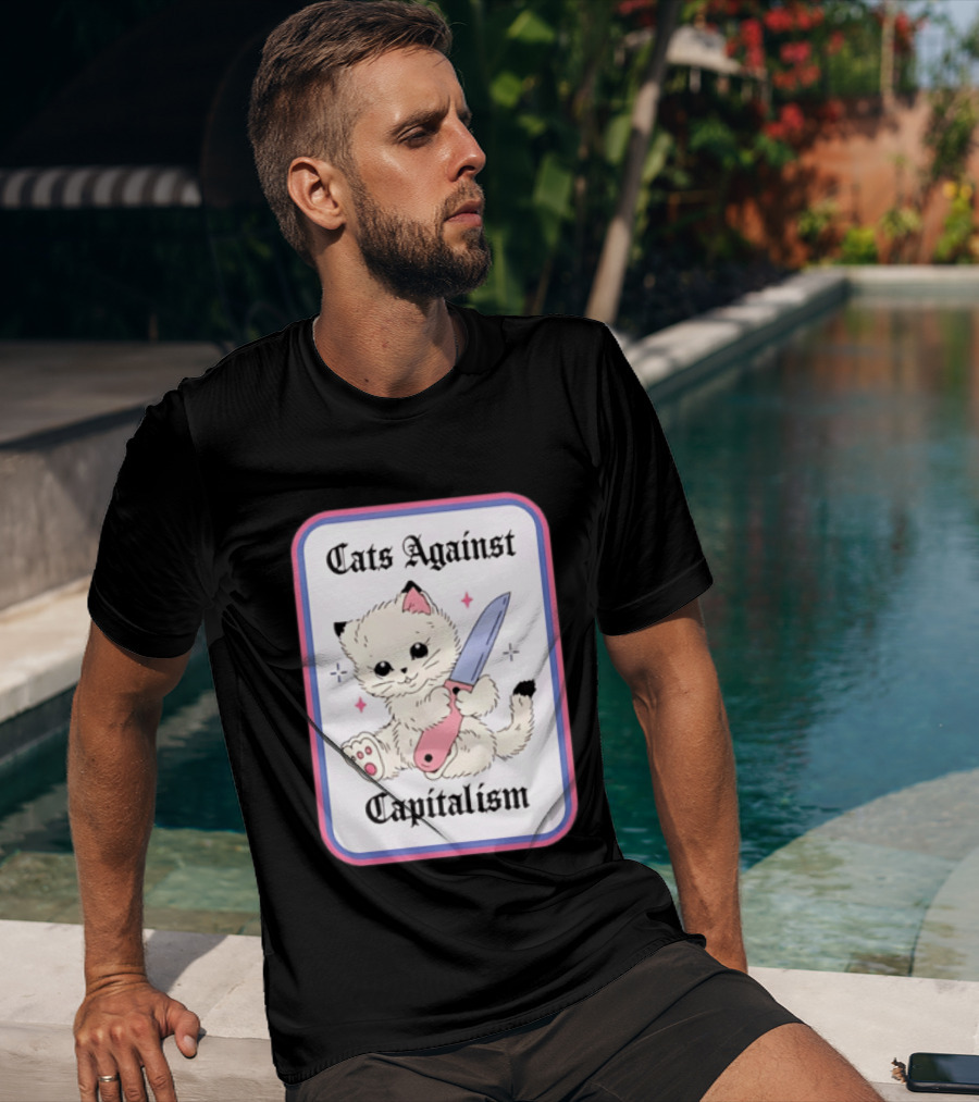 Cats Against Capitalism Cute Cat With Knife T-Shirt