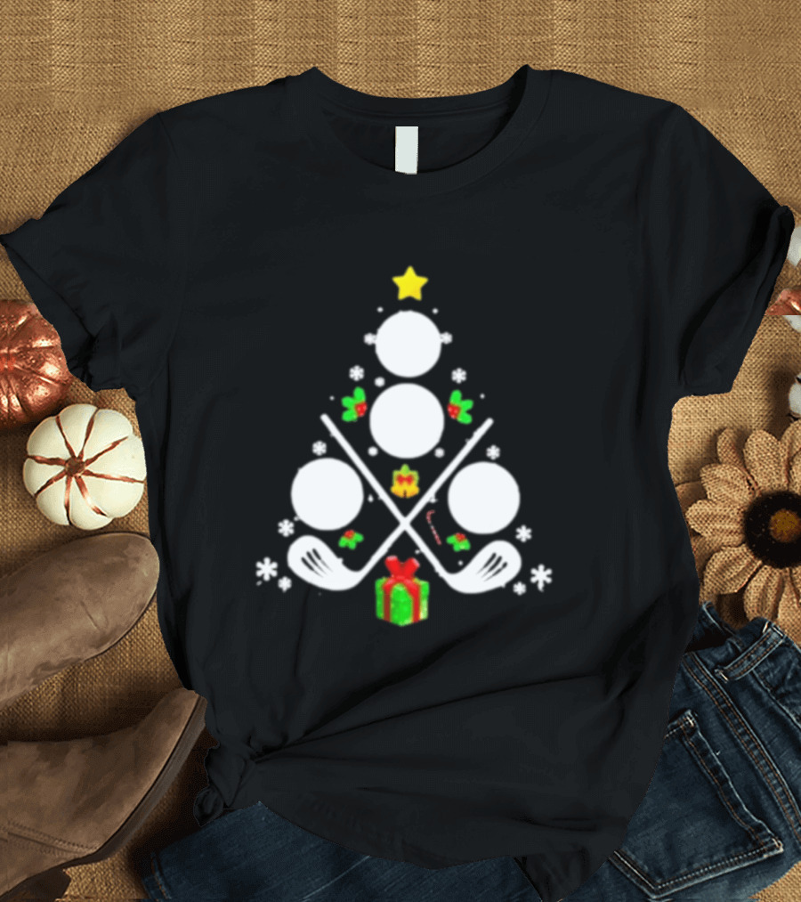 Golf Clubs Balls Christmas Tree Present Star T-Shirt