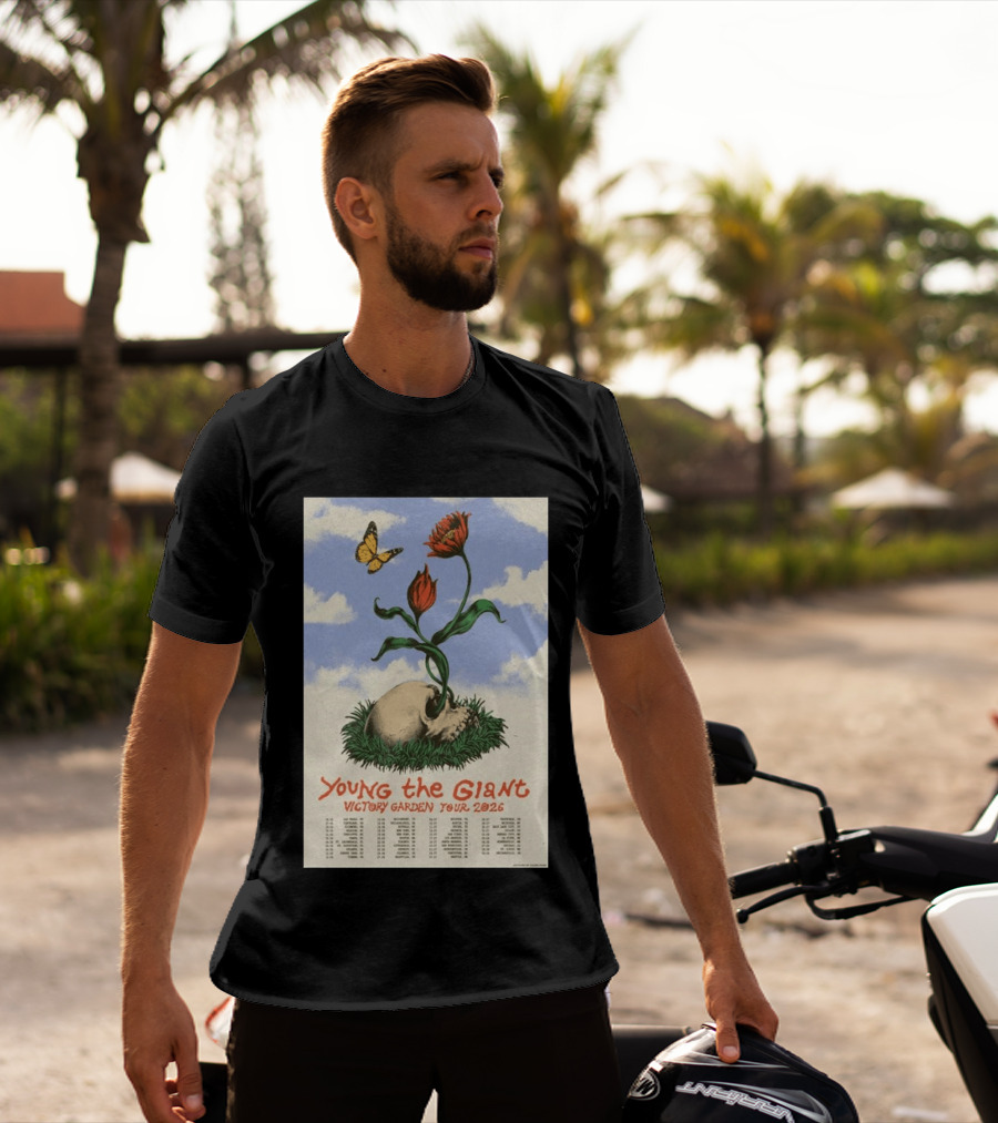 Young The Giant Victory Garden Tour 2026 Skull Flower Butterfly Google Ads Poland Ireland Dates T-Shirt