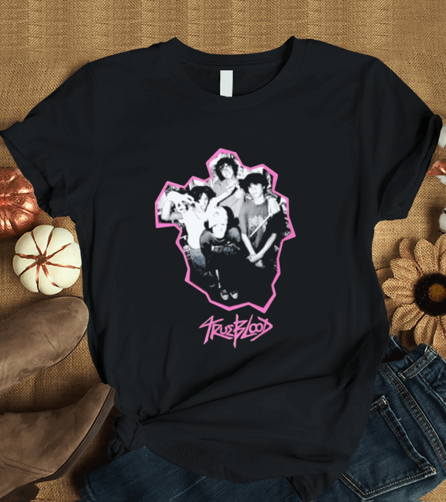 Trueblood Band Vintage Black And White Group Photo With Pink T-Shirt
