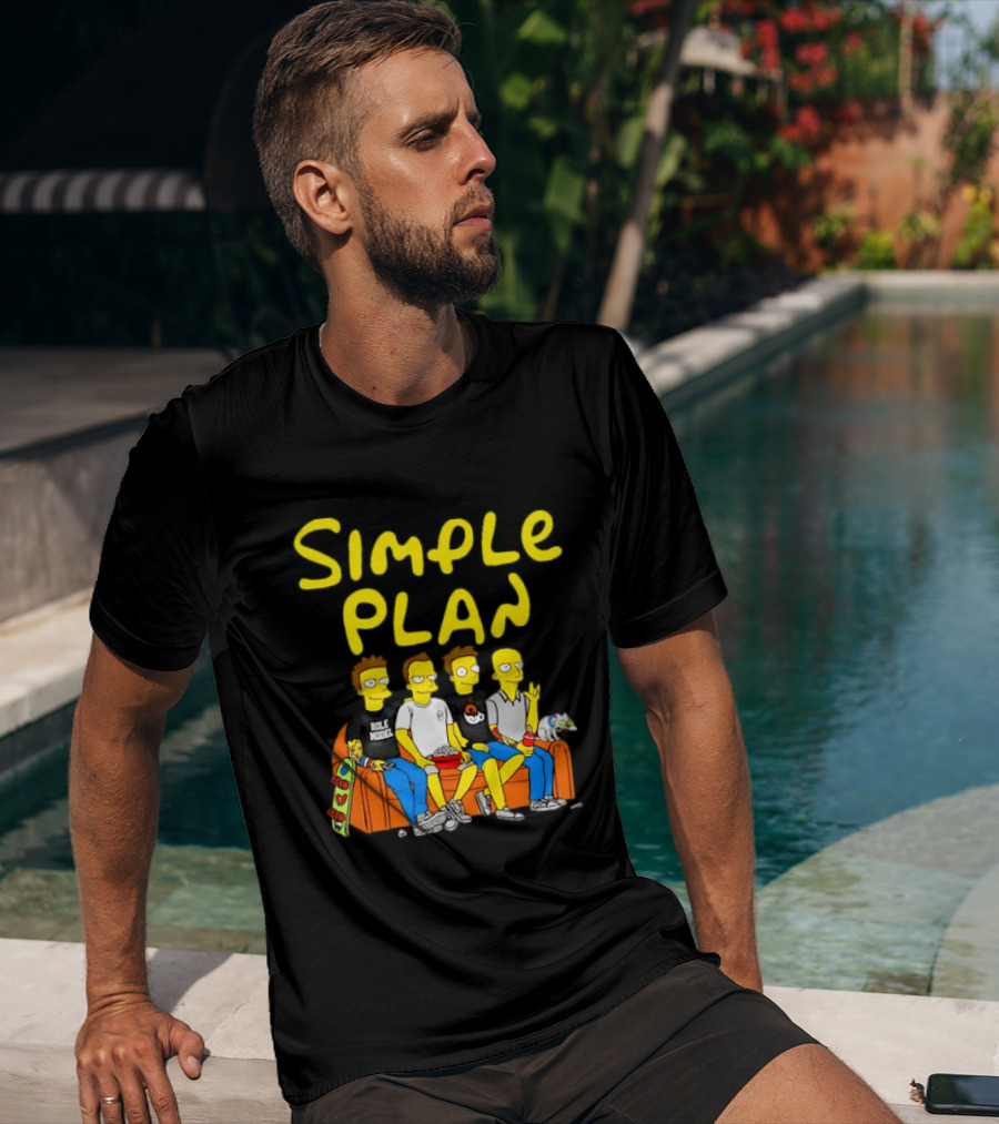 Simple Plan Band Members Cartoon Style On Couch T-Shirt