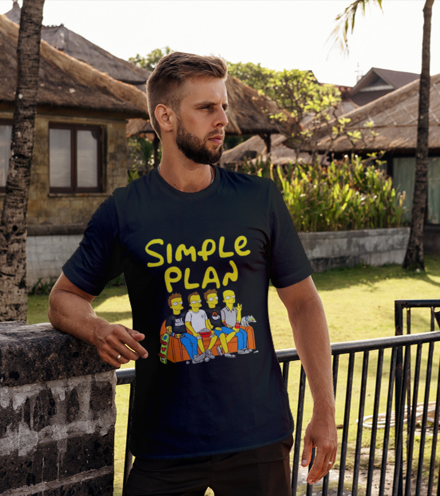 Simple Plan Band Members Cartoon Style On Couch T-Shirt