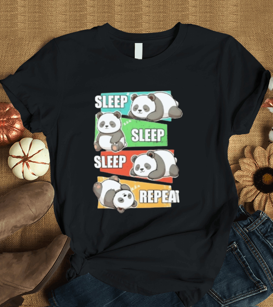 Sleep Sleep Sleep Repeat Panda Cartoon Blocks T-Shirt