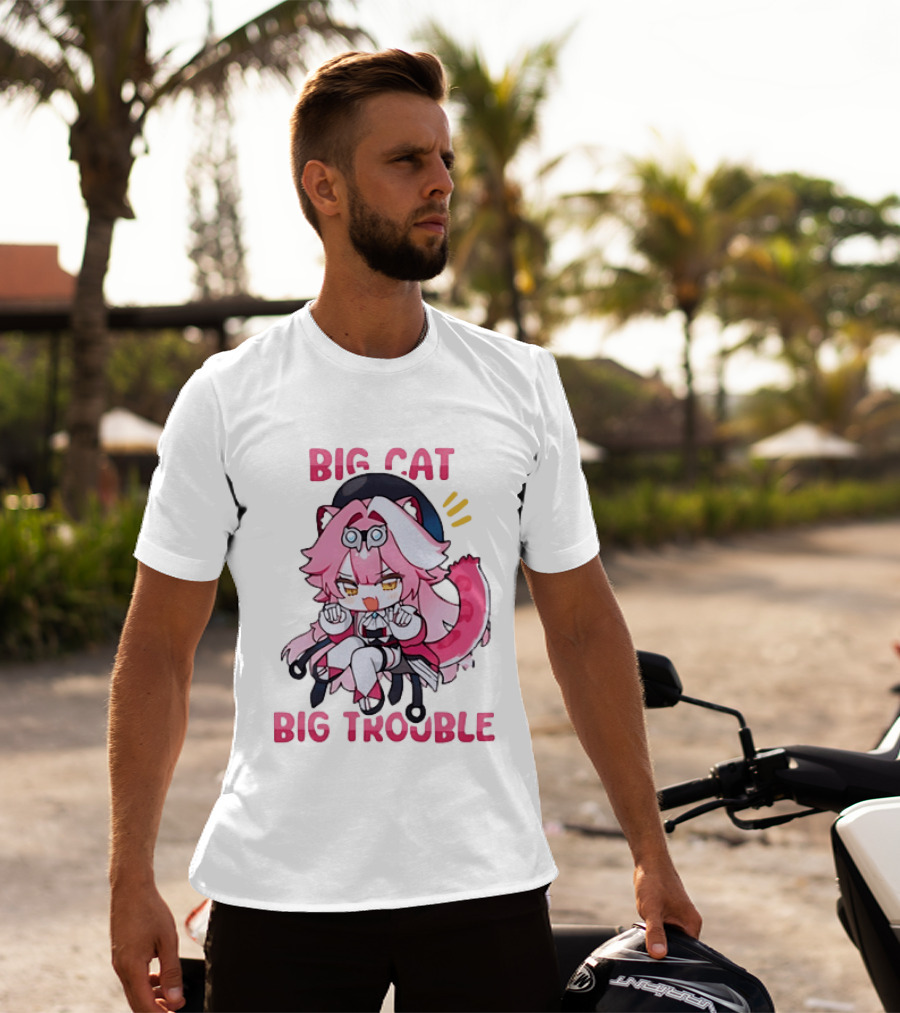 Big Cat Big Trouble Chibi Character With Pink Hair And Tail T-Shirt