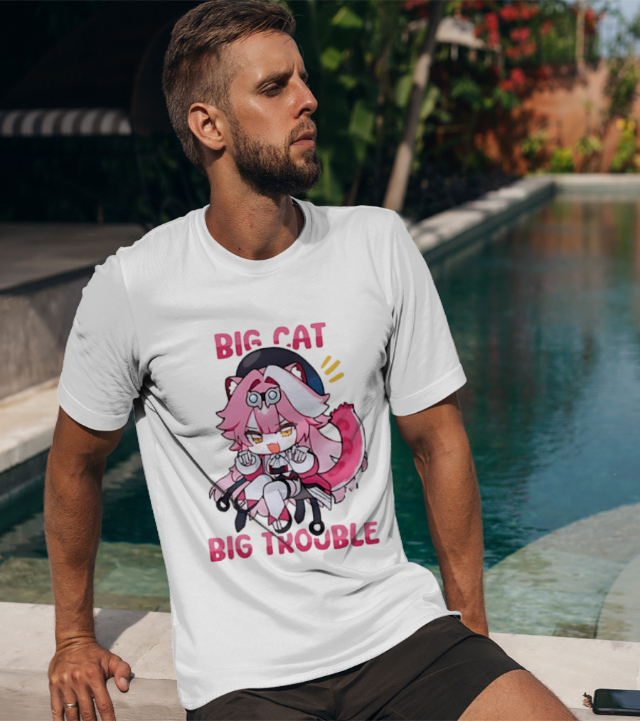 Big Cat Big Trouble Chibi Character With Pink Hair And Tail T-Shirt