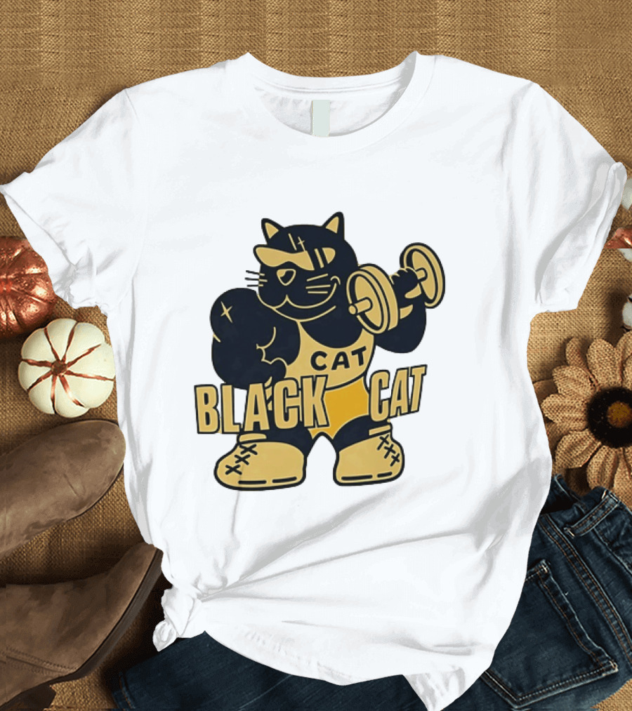 BLACK CAT Lifting Weights Cat Fitness Gym Powerlifting T-Shirt