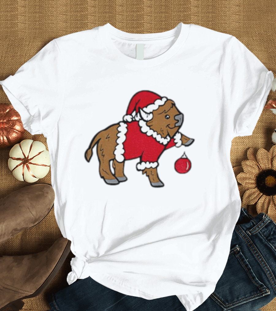 Buffalo In Santa Suit Holding Christmas Bauble Buffalo Bills 2025 Football Holiday T-Shirt
