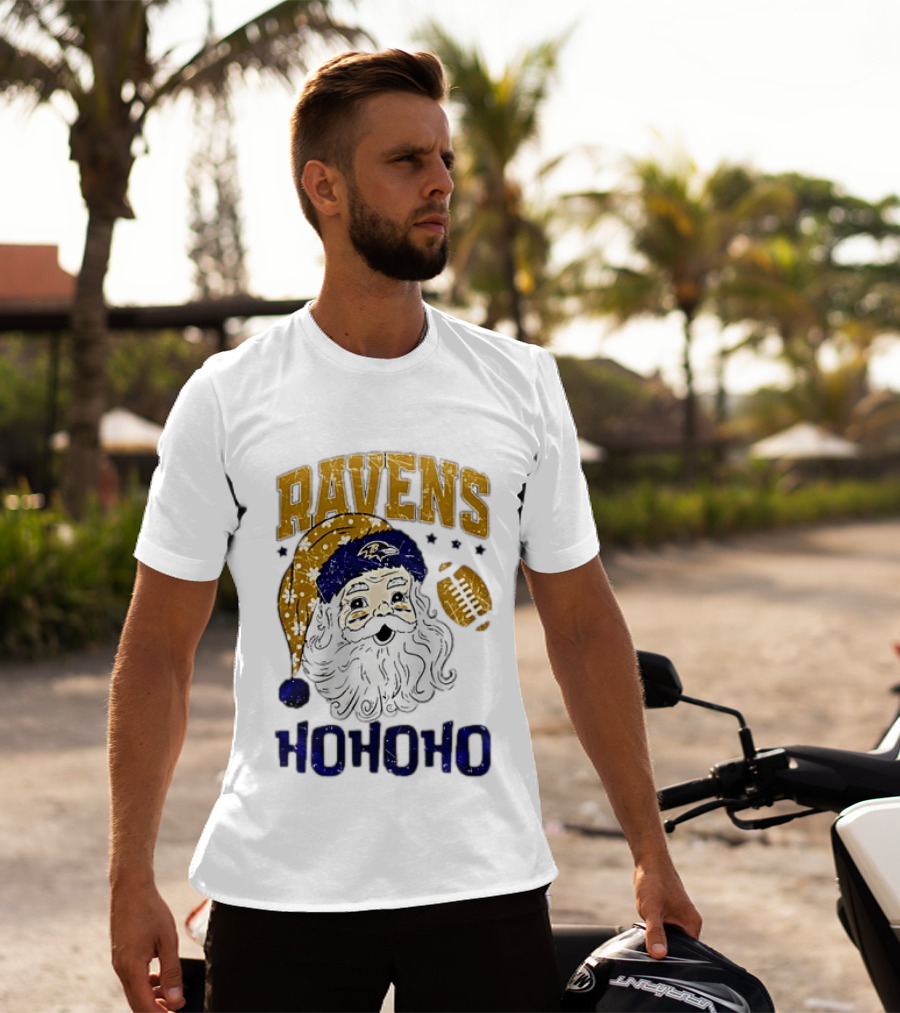 Baltimore Ravens Santa Claus Ho Ho Ho Merry Christmas T-Shirt