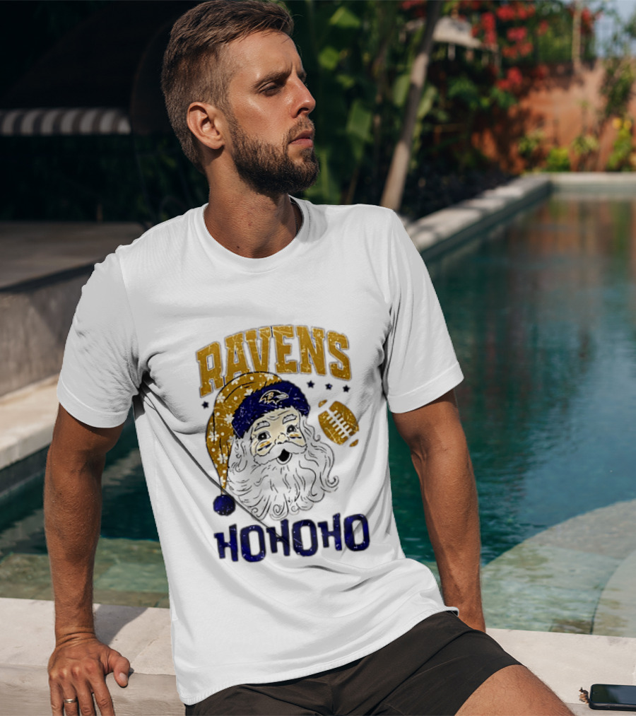 Baltimore Ravens Santa Claus Ho Ho Ho Merry Christmas T-Shirt