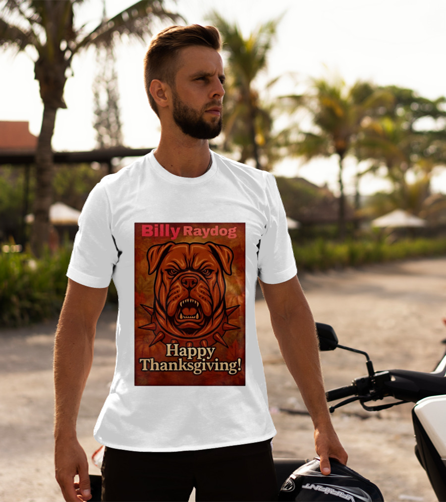 Billy Raydog Bulldog Spiked Collar Happy Thanksgiving T-Shirt