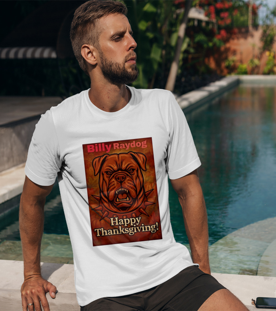 Billy Raydog Bulldog Spiked Collar Happy Thanksgiving T-Shirt