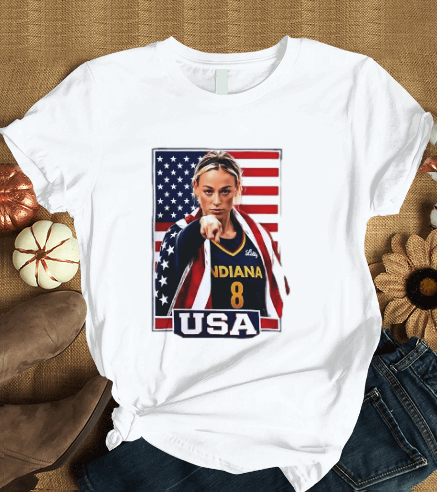 Indiana Fever WNBA Player Pointing American Flag USA Basketball Sports T-Shirt