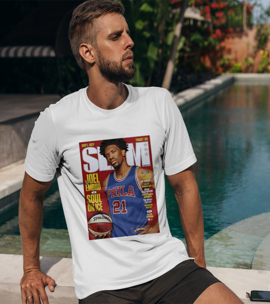 100% ROY SLAM Joel Embiid Soul On Ice PHILA 21 Philadelphia 76ers Cover T-Shirt
