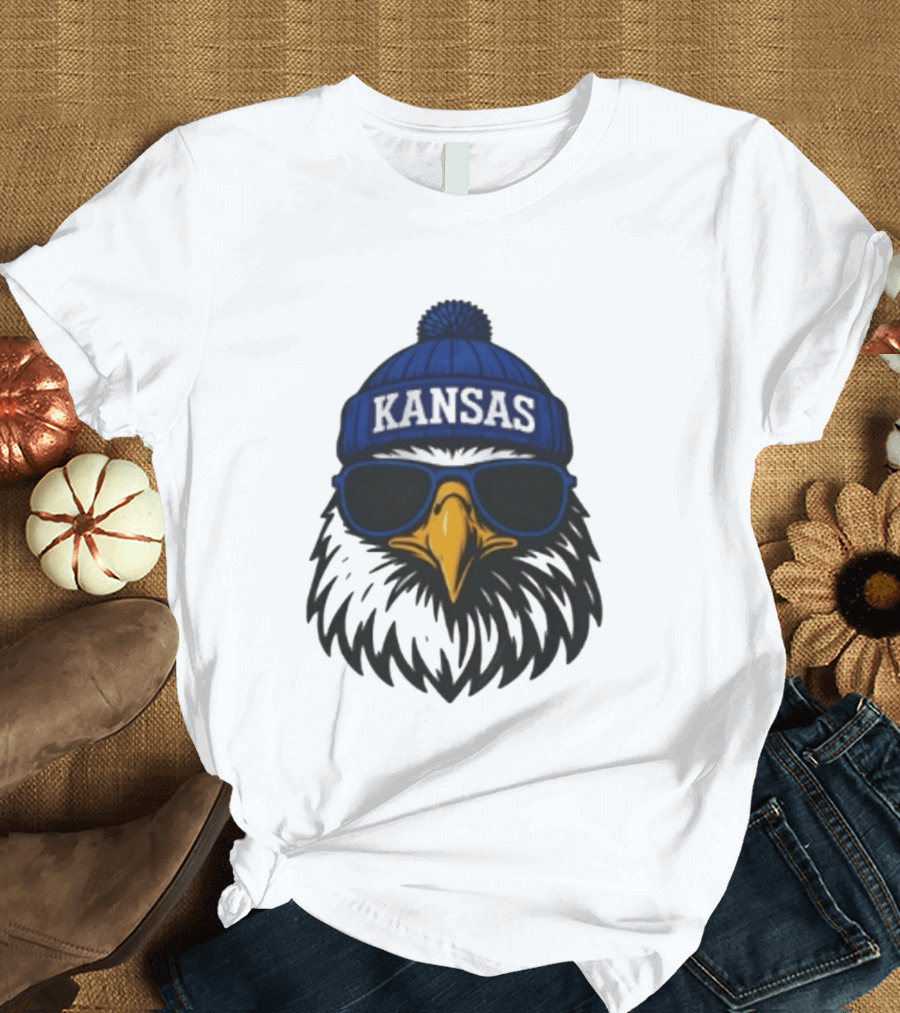 Kansas Jayhawks Jayhawk Hat Glasses Kansas Beanie T-Shirt