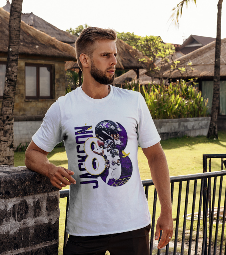 Lamar Jackson 8 Baltimore Ravens NFL Football Star Player T-Shirt
