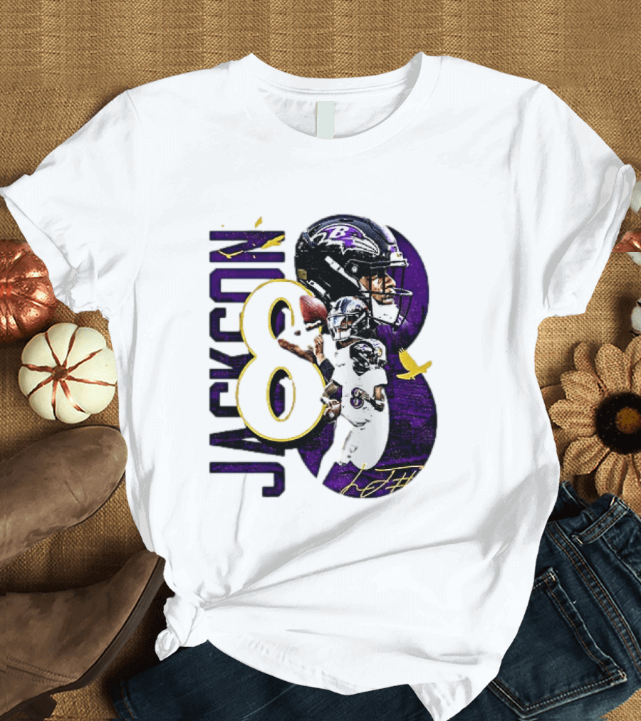 Lamar Jackson 8 Baltimore Ravens NFL Football Star Player T-Shirt