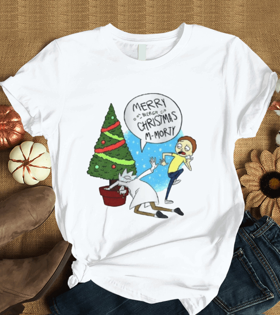 Merry Blergh Christmas M Morty Drunk Ricks Greeting Rick And Morty T-Shirt