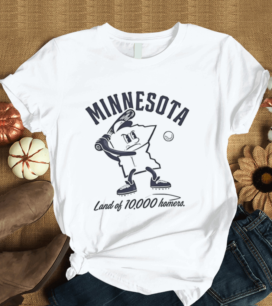 Minnesota Land Of 10000 Homers Baseball Player Swinging Bat T-Shirt