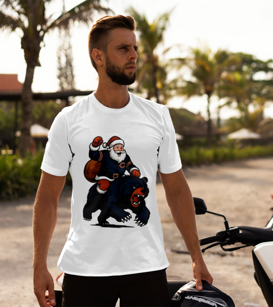 Chicago Bears Santa Claus Riding Bear Christmas Football T-Shirt