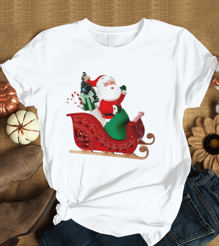 Santa Showtoppers Mini Tree Hallmark White Sleigh Christmas Scene T-Shirt