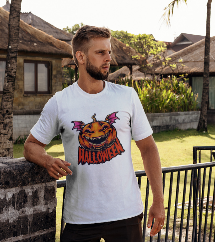 Halloween Bat Winged Jack O' Lantern Pumpkin T-Shirt