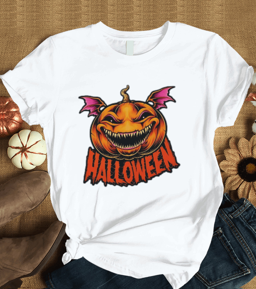 Halloween Bat Winged Jack O' Lantern Pumpkin T-Shirt