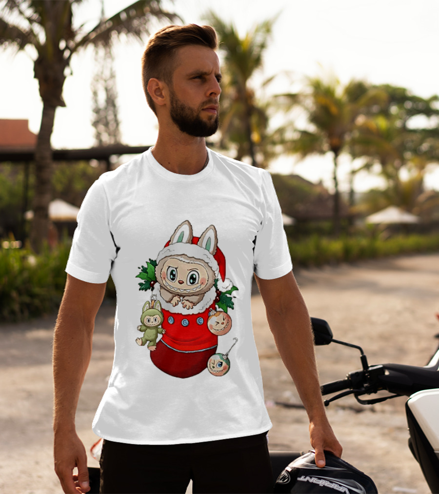 Stocking Stuffer Labubu Christmas Santa Hat Holly Ornaments T-Shirt