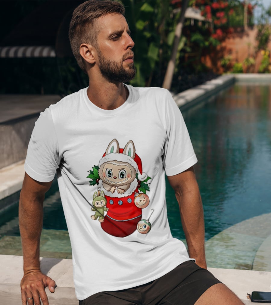 Stocking Stuffer Labubu Christmas Santa Hat Holly Ornaments T-Shirt