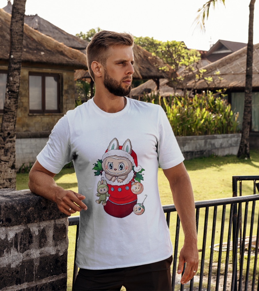 Stocking Stuffer Labubu Christmas Santa Hat Holly Ornaments T-Shirt