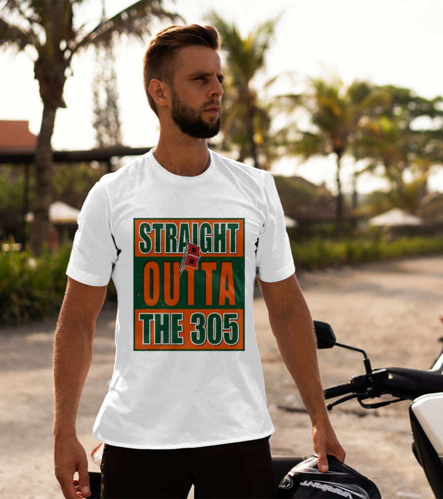Straight Outta The 305 Miami Hurricane Spirit Flag T-Shirt