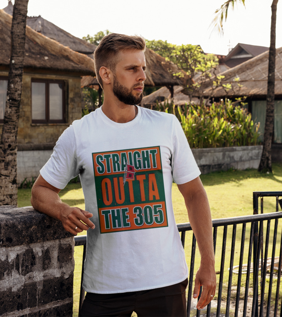 Straight Outta The 305 Miami Hurricane Spirit Flag T-Shirt