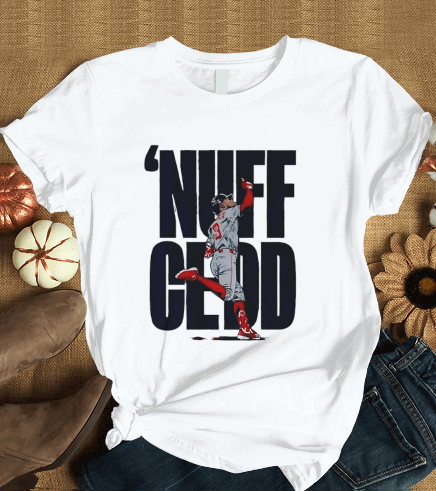 Nuff Cedd Baseball Player Number 9 Running Bases Pointing Up T-Shirt