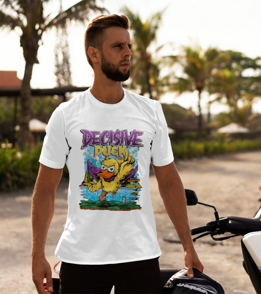 Decisive Duck Adventure Cartoon Style Colorful Forest Scene T-Shirt