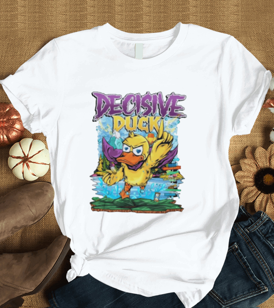 Decisive Duck Adventure Cartoon Style Colorful Forest Scene T-Shirt