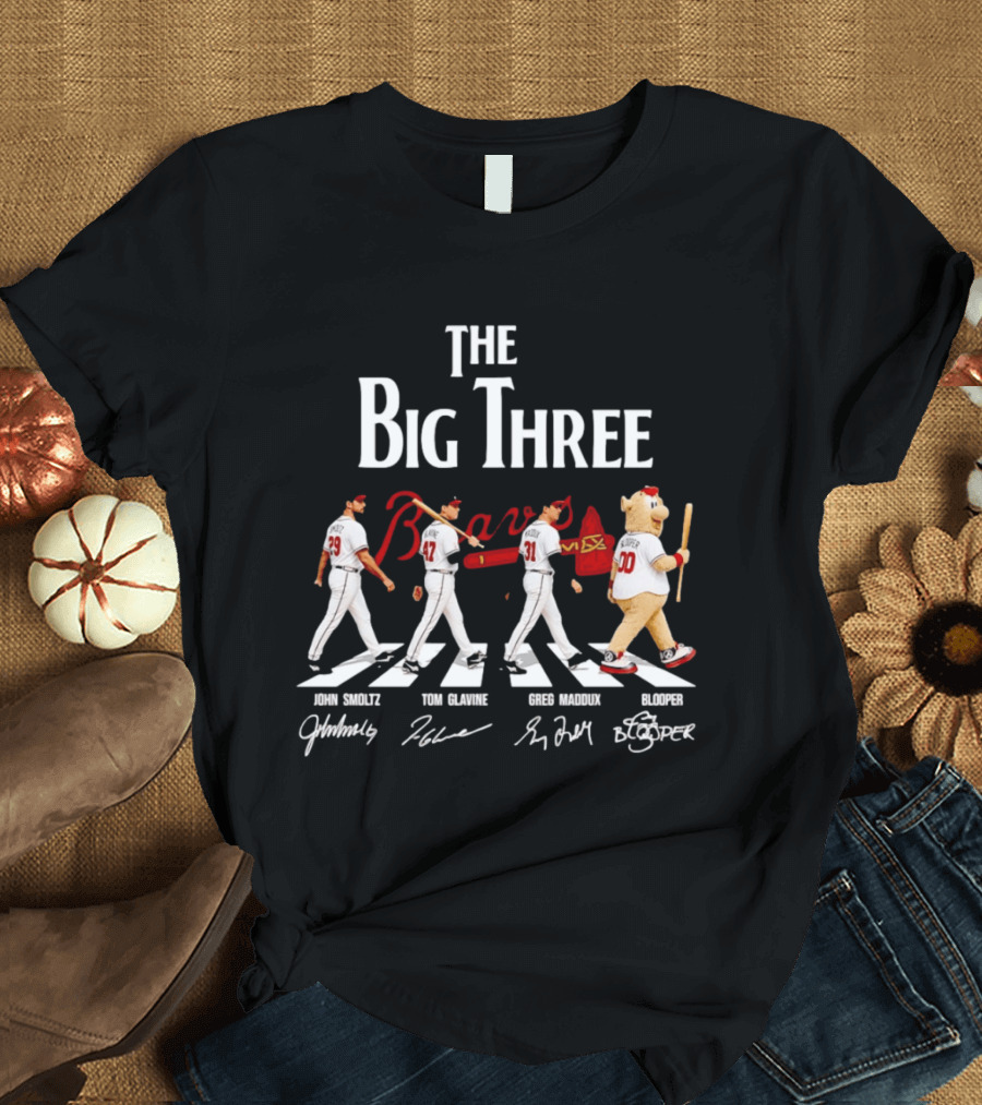 Atlanta Braves The Big Three John Smoltz Tom Glavine Greg Maddux Blooper T-Shirt