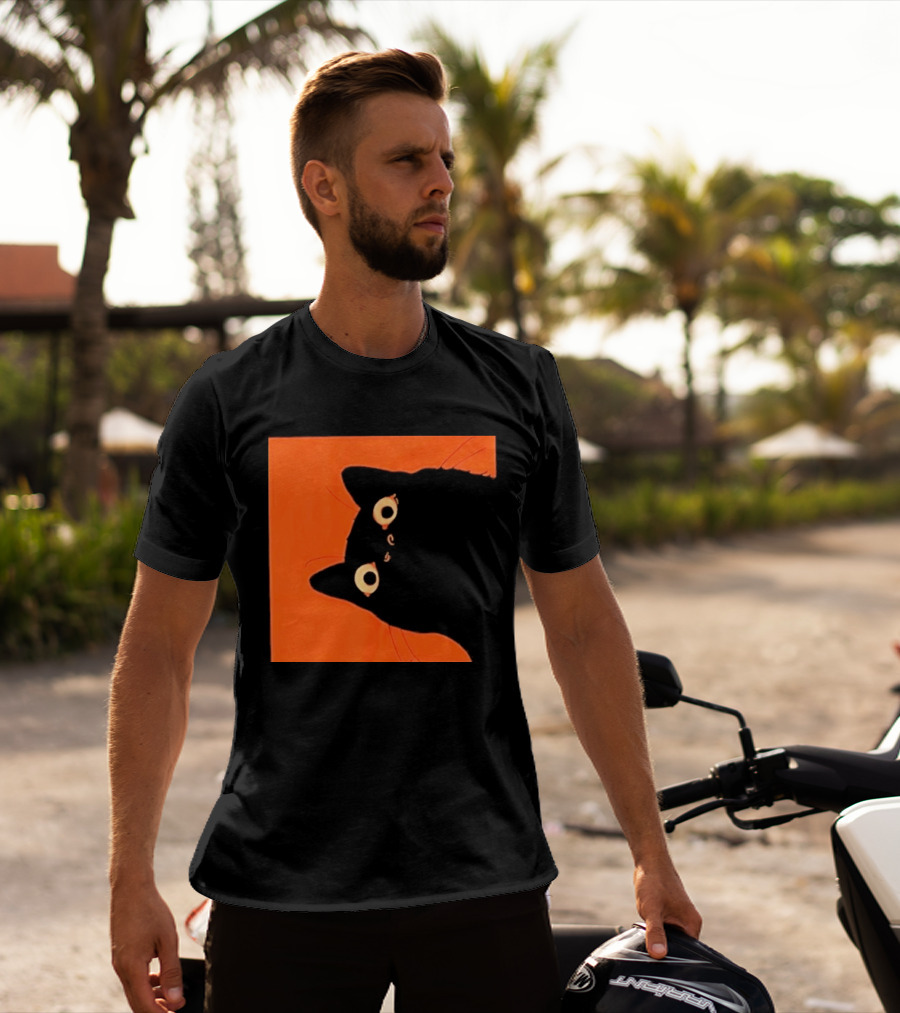 Orange Black Cat Peeking T-Shirt