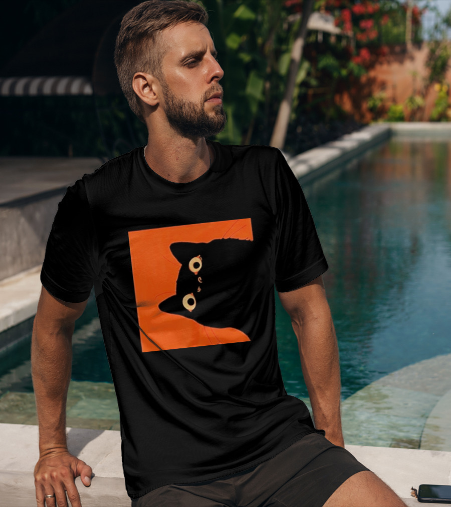 Orange Black Cat Peeking T-Shirt