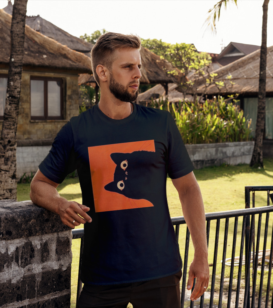 Orange Black Cat Peeking T-Shirt
