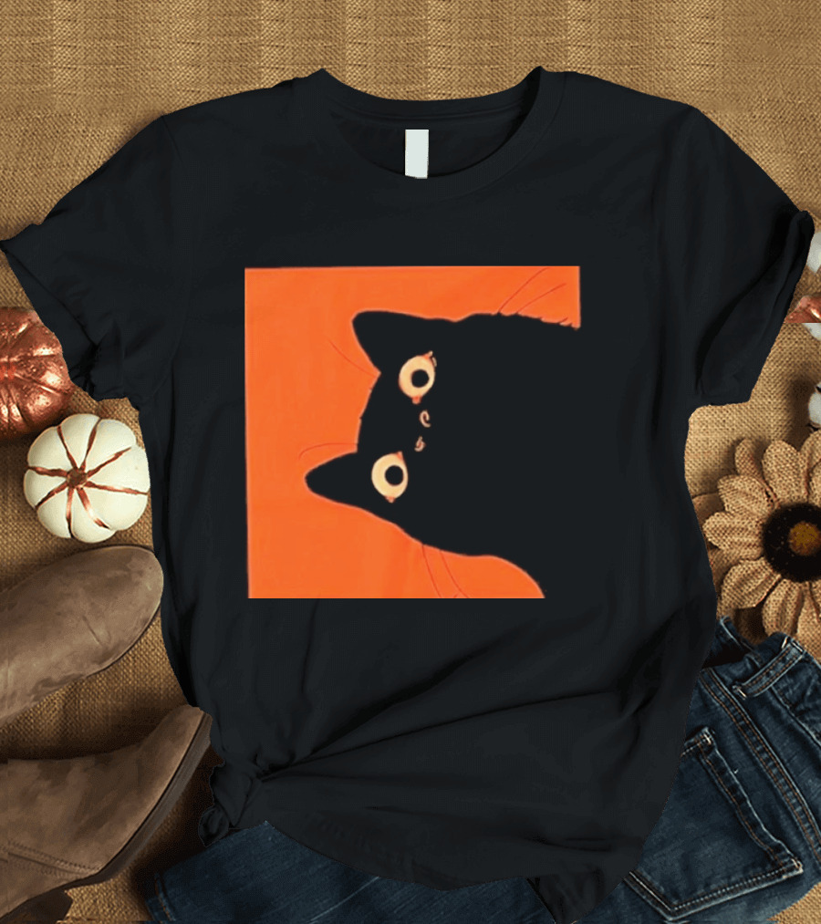 Orange Black Cat Peeking T-Shirt