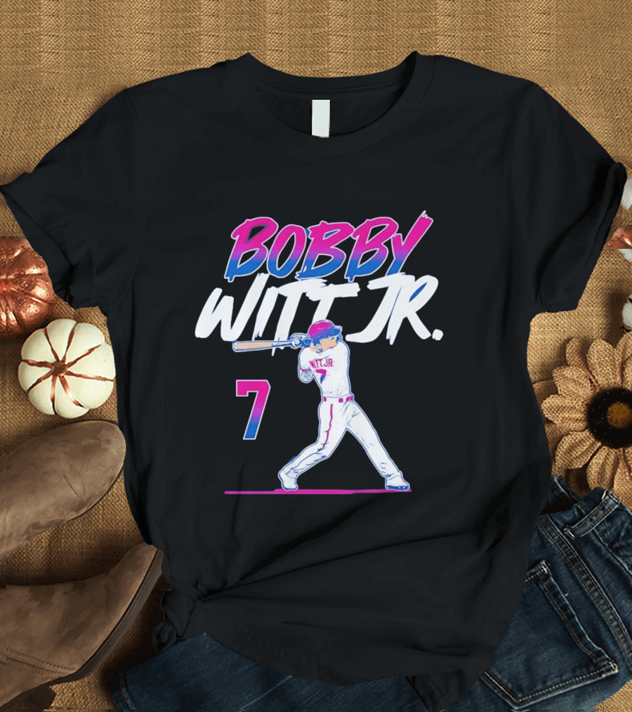 Bobby Witt Jr Kansas City Royals Number 7 Player Baseball Batting Action T-Shirt