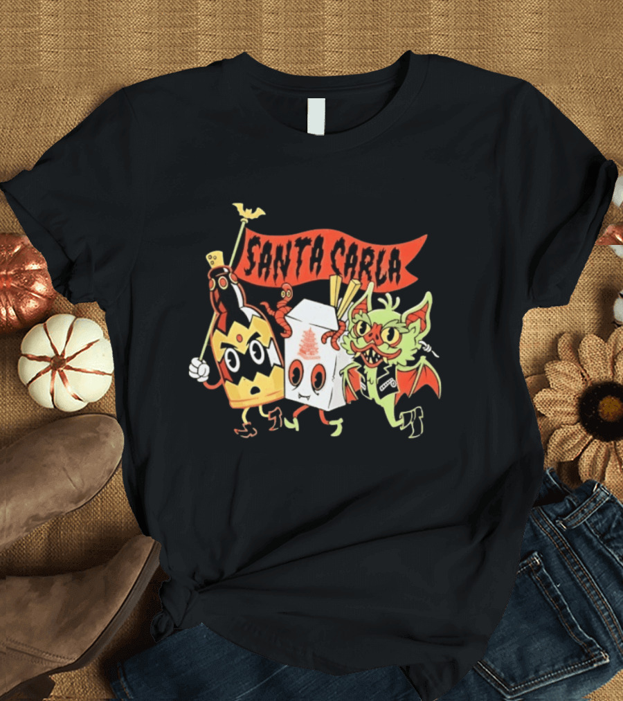Santa Carla Cartoon Vampire Characters And Food Box With Flag T-Shirt