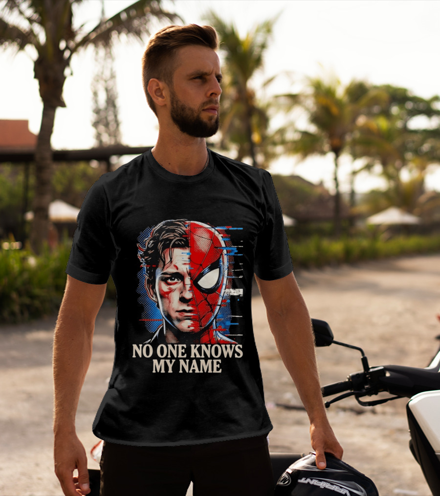 Tom Holland Spider Man No One Knows My Name Split Face Comic T-Shirt