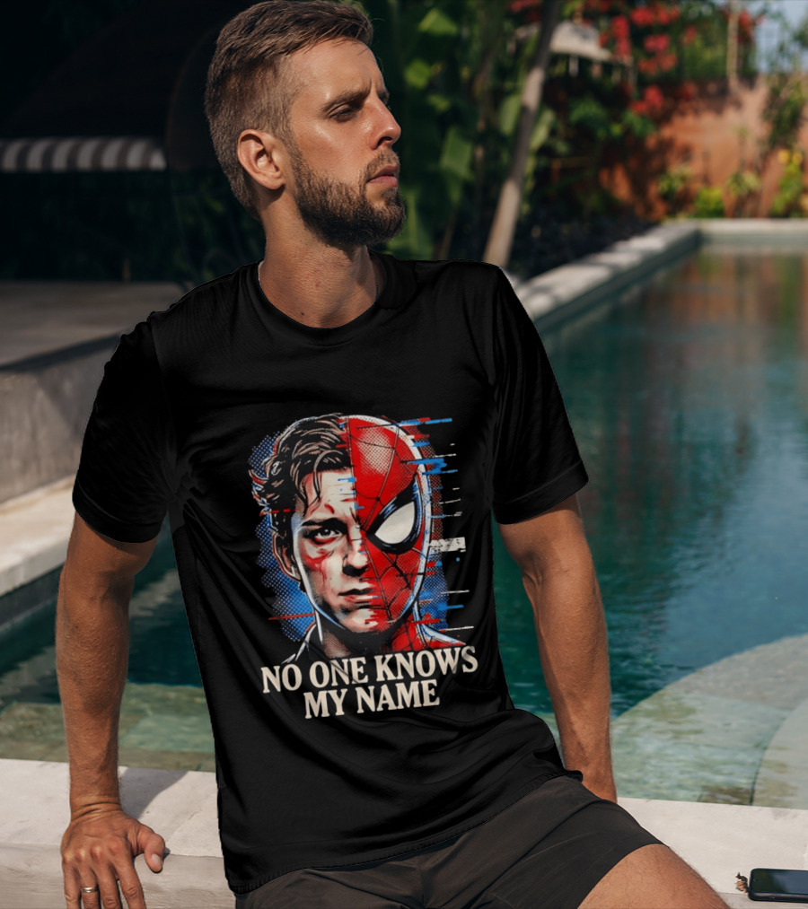 Tom Holland Spider Man No One Knows My Name Split Face Comic T-Shirt