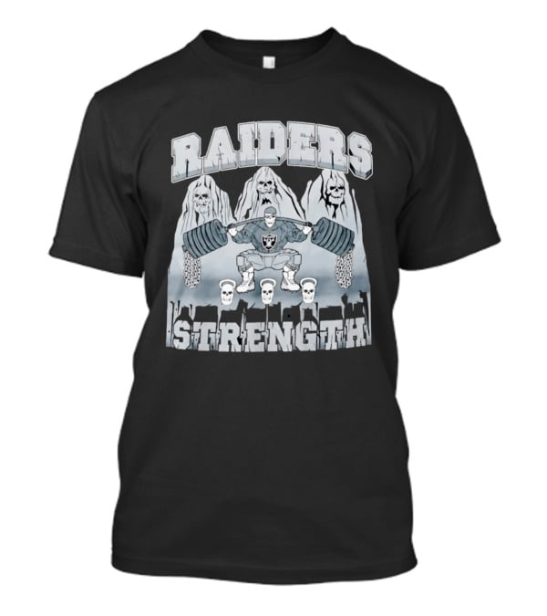 Raiders Strength Skull Weightlifter Grunge Style Powerlifting Motif T-Shirt