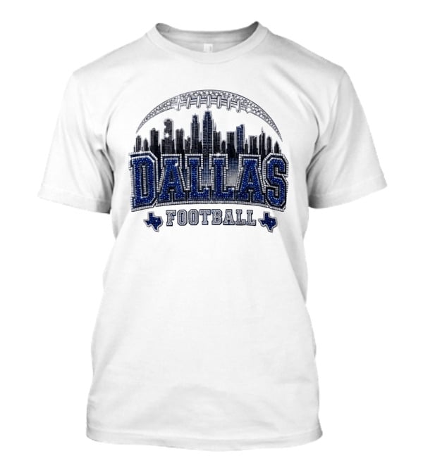 Dallas Football Skyline Rhinestone Texas Cityscape T-Shirt