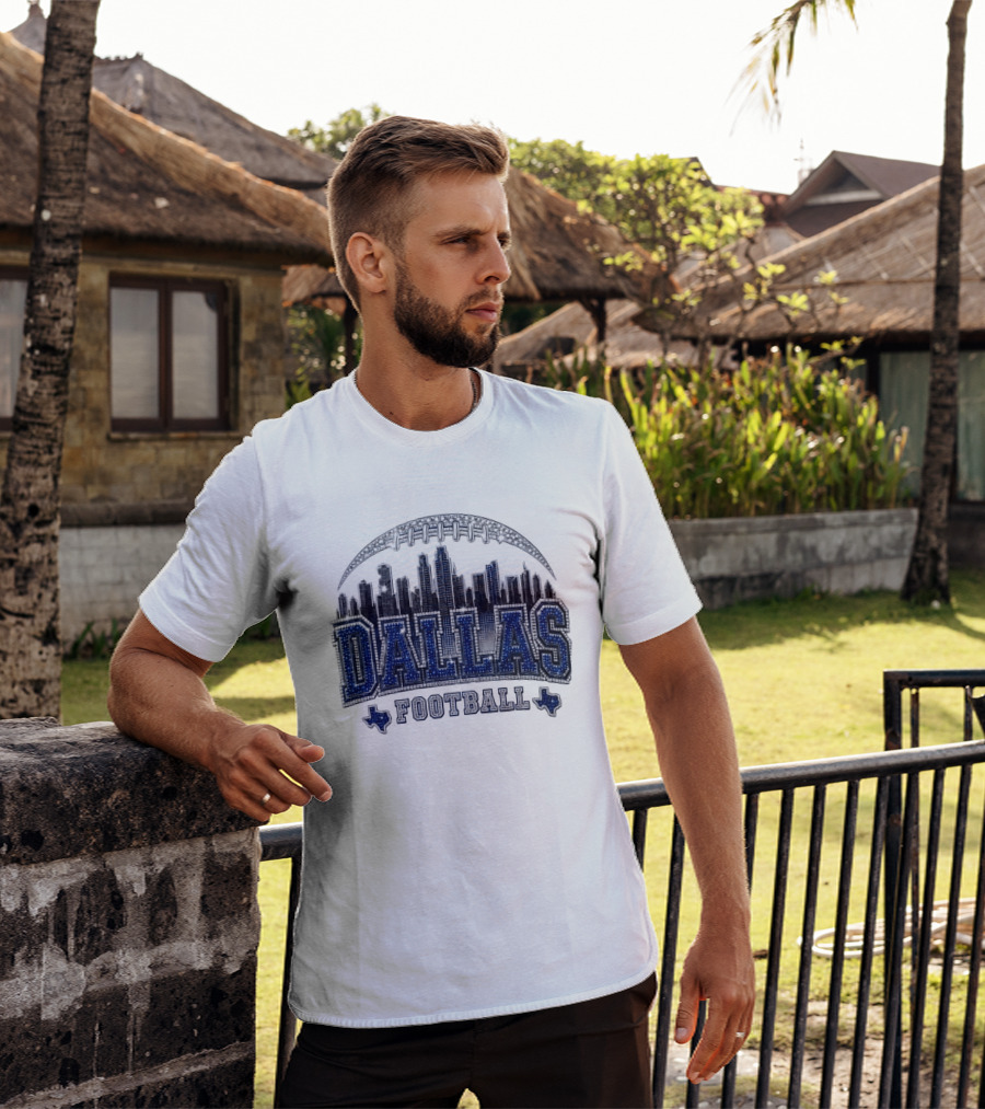 Dallas Football Skyline Rhinestone Texas Cityscape T-Shirt