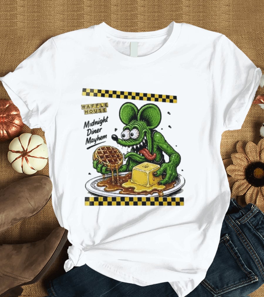 Rat Fink Waffle House Midnight Diner Mayhem Stay Golden T-Shirt