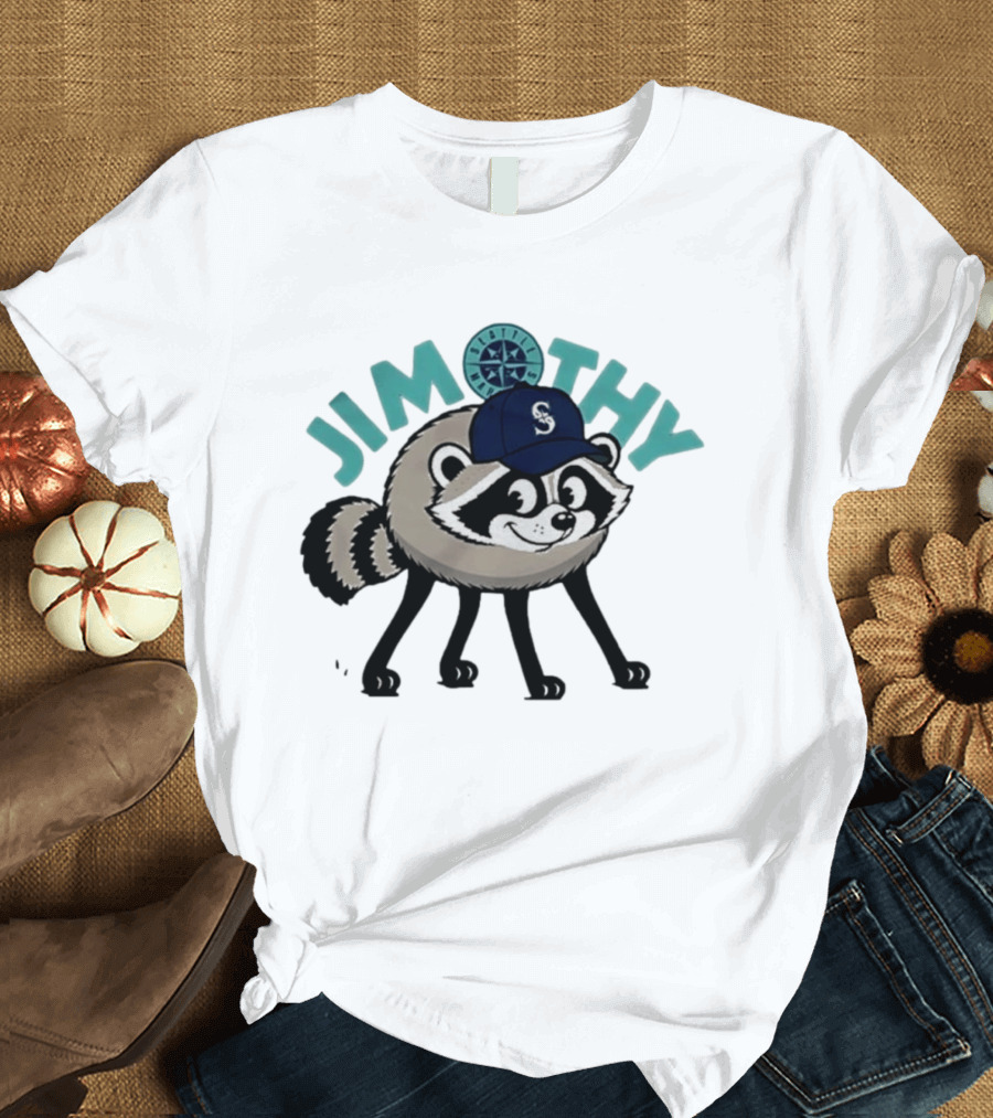 Seattle Mariners Jimothy Raccoon Character With Team Cap And Compass T-Shirt