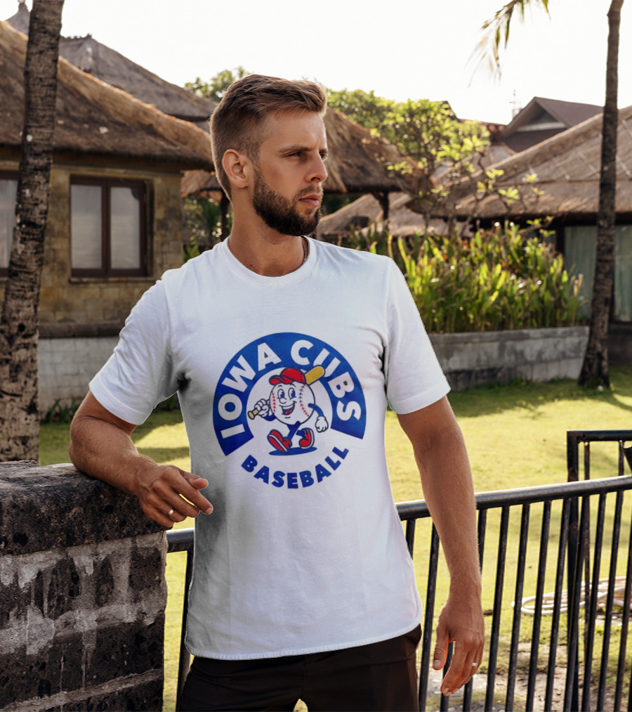 Iowa Cubs MLB Baseball Cartoon Walking Ball Bat Red Cap T-Shirt